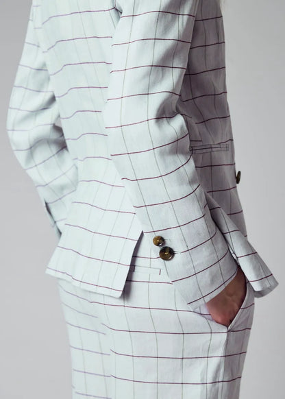 Women's Light Blue Windowpane Double-Breasted Blazer